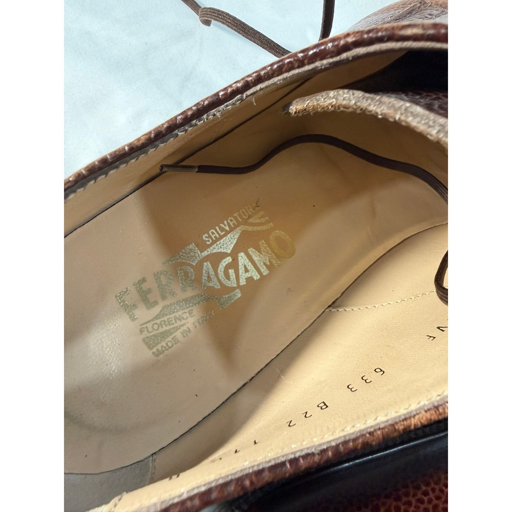 Salvatore Ferragamo Mens 11.5 D Brown Pebbled Leather Derby Shoes Lug Sole Italy - Picture 3 of 15